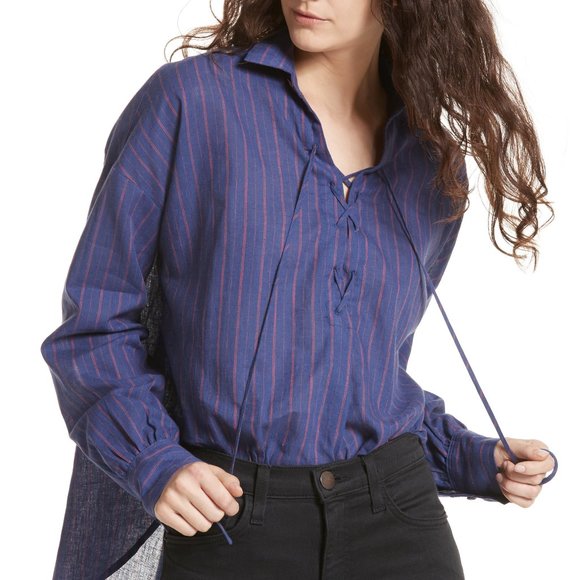 Free People Tops - Free People Under the Boardwalk Striped Linen Top